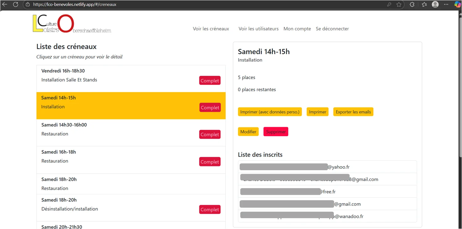 imprim ecran du suivi des inscriptions dans la partie admin